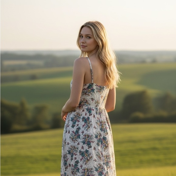 Rock & Roll Denim Women's Floral Print Sleeveless Midi Dress - Picture 2 of 5